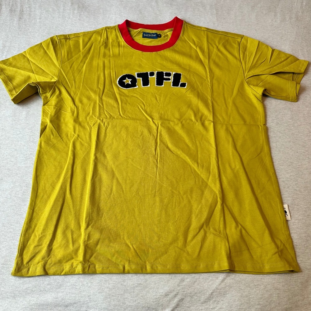 Quarterfinal QTFL Mens XL Mustard Yellow Red Ringer T-Shirt Patch Cotton